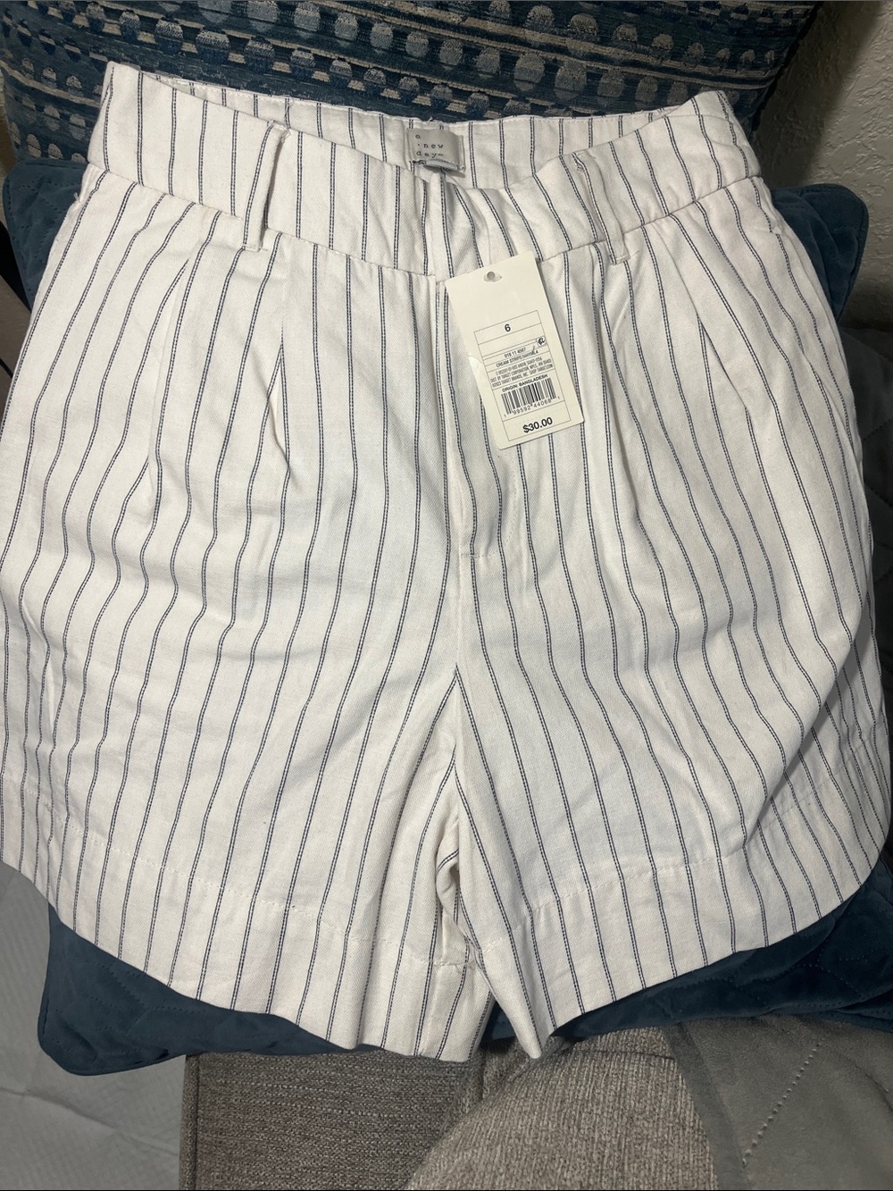 a new day White Shorts with Navy Pinstripes - High Waist